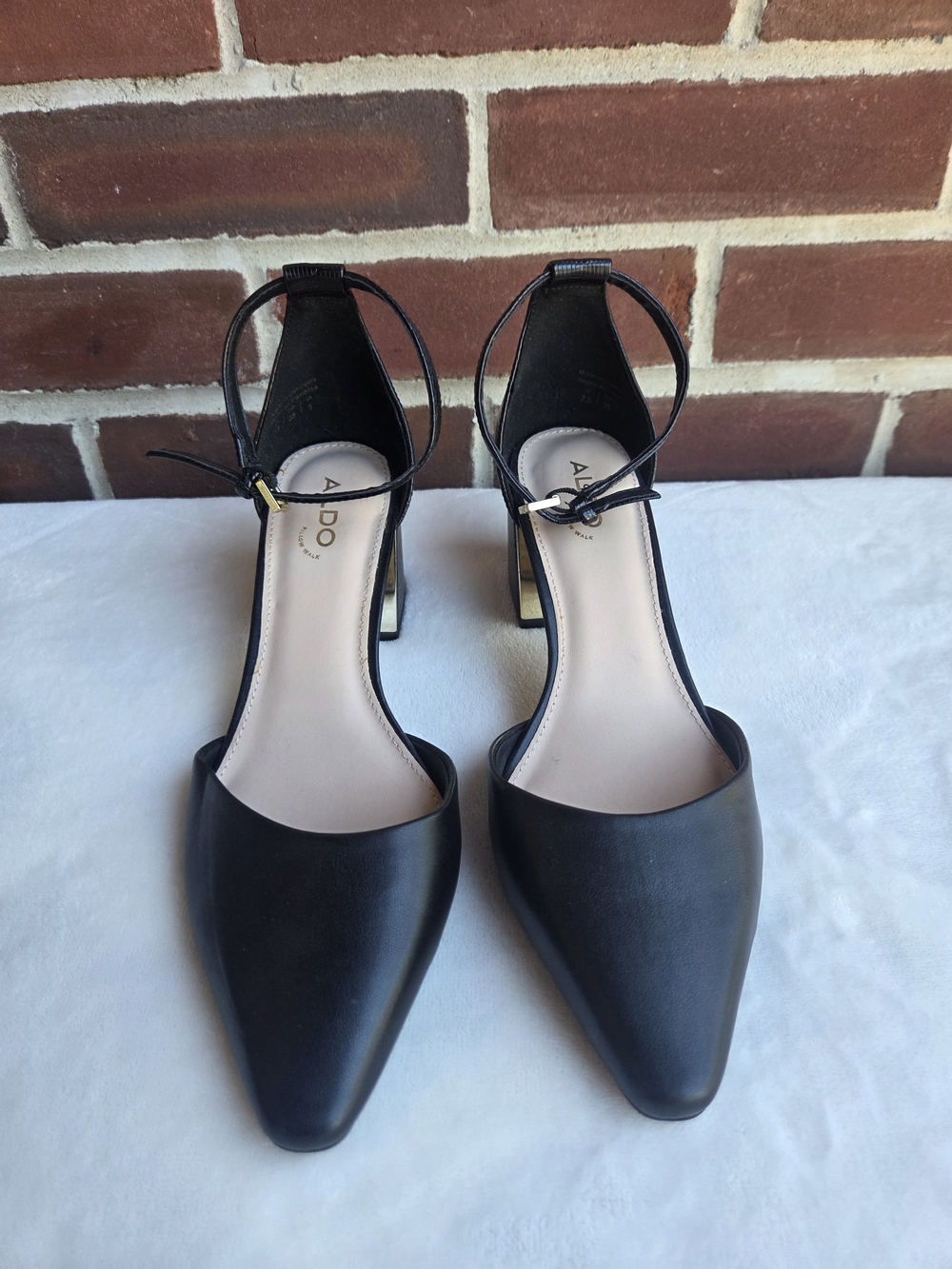 ALDO Tinctum Black Pointed Toe Ankle Strap Block Heels Women’s 7.5 - Picture 9 of 10